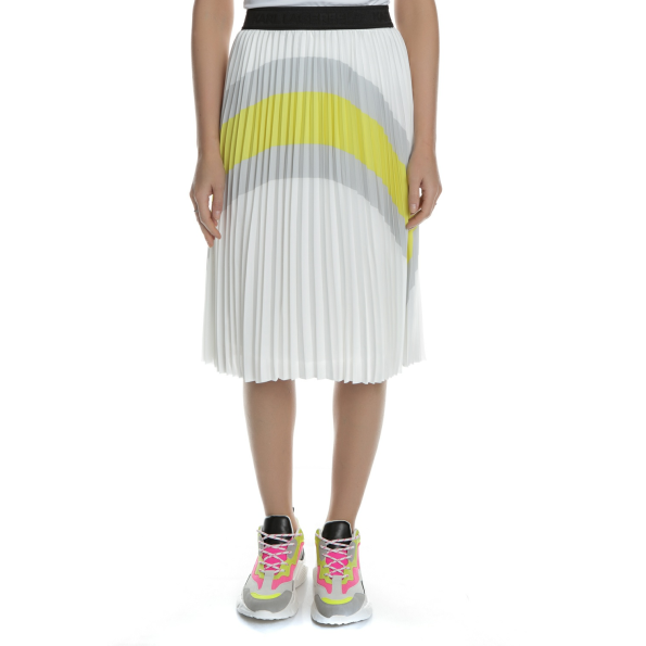 Γυναικεία midi πλισέ φούστα KARL LAGERFELD Colourblock λευκή κίτρινη
