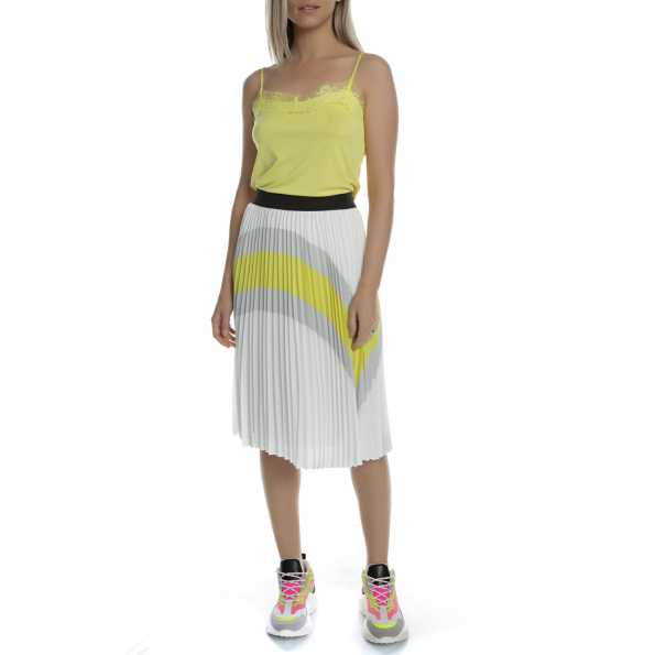 Γυναικεία midi πλισέ φούστα KARL LAGERFELD Colourblock λευκή κίτρινη Γυναικεία