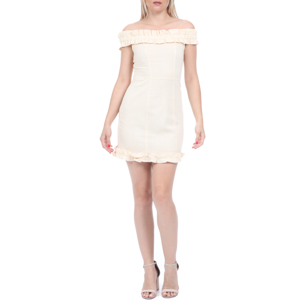 Γυναικείο mini off the shoulder φόρεμα KENDALL  KYLIE μπεζ