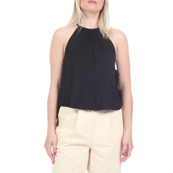 Γυναικείο αμάνικο top KENDALL  KYLIΕ SIDE RIBBON TIE μαύρο