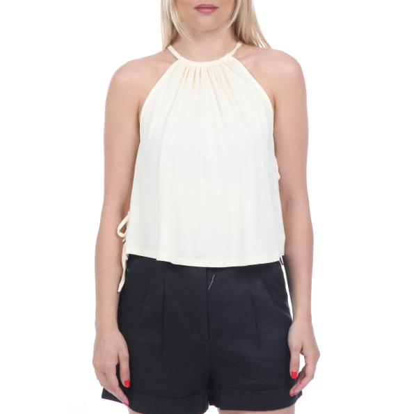 Γυναικείο αμάνικο top KENDALL  KYLIΕ SIDE RIBBON TIE μπεζ