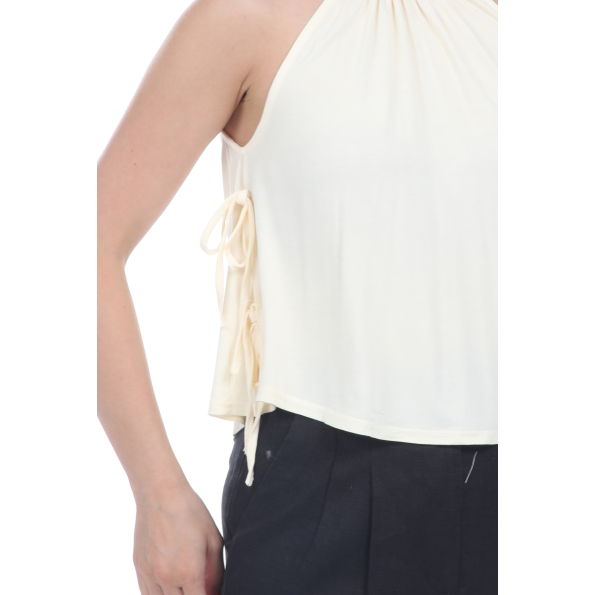 Γυναικείο αμάνικο top KENDALL  KYLIΕ SIDE RIBBON TIE μπεζ Γυναικεία