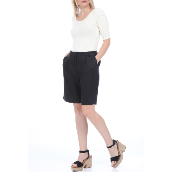 Γυναικεία λινή βερμούδα NA-KD HIGH WAIST μαύρη Γυναικεία