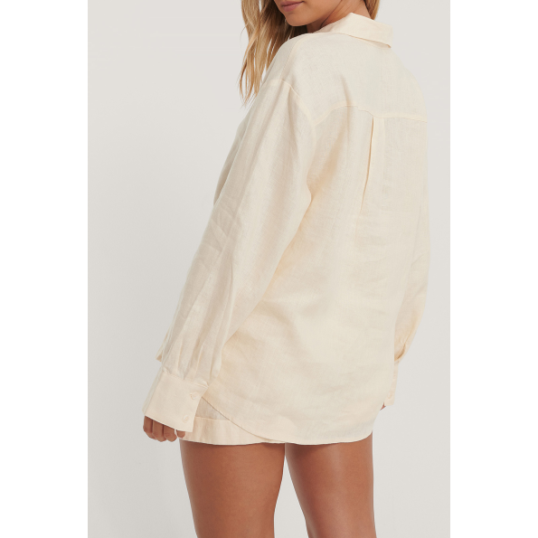 Γυναικείο oversized λινό πουκάμισο NA-KD μπεζ Γυναικεία
