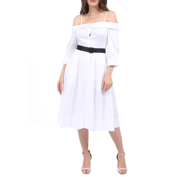 Γυναικείο midi off the shoulders φόρεμα KARL LAGERFELD shirt λευκό