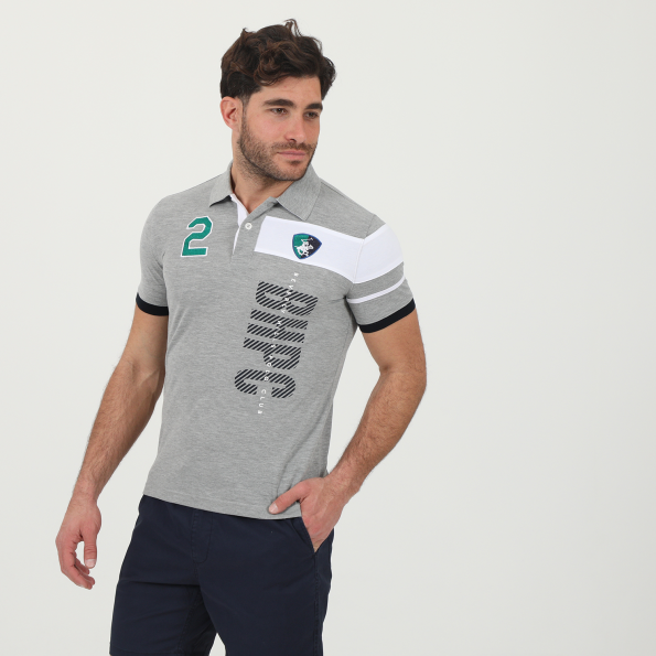 Ανδρική polo μπλούζα BEVERLY HILLS POLO CLUB BHP.1S1.062.004 γκρι Ανδρικά