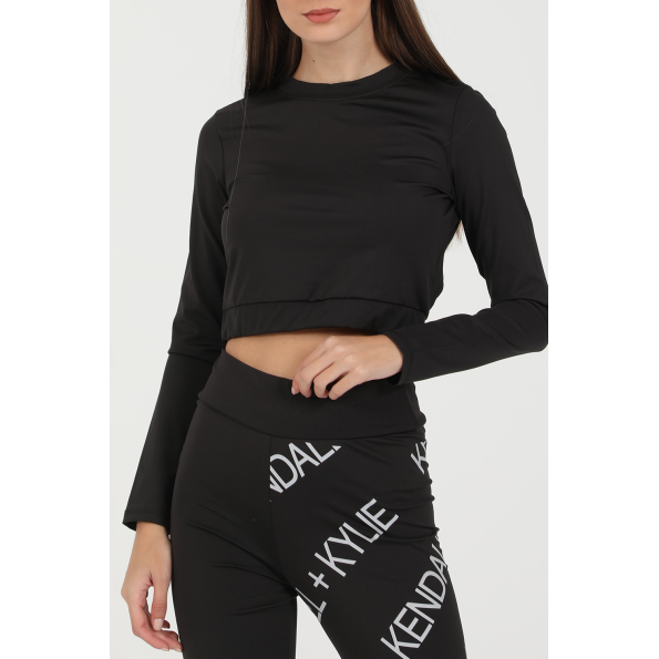 Γυναικείο cropped top KENDALL  KYLIE W ACTIVE OPENBACK LS μαύρο