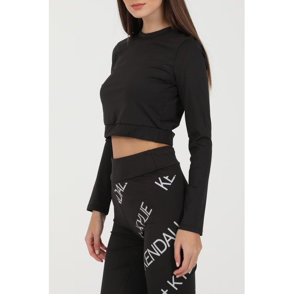 Γυναικείο cropped top KENDALL  KYLIE W ACTIVE OPENBACK LS μαύρο Γυναικεία