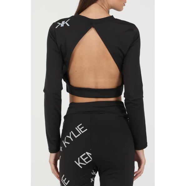 Γυναικείο cropped top KENDALL  KYLIE W ACTIVE OPENBACK LS μαύρο Γυναικεία