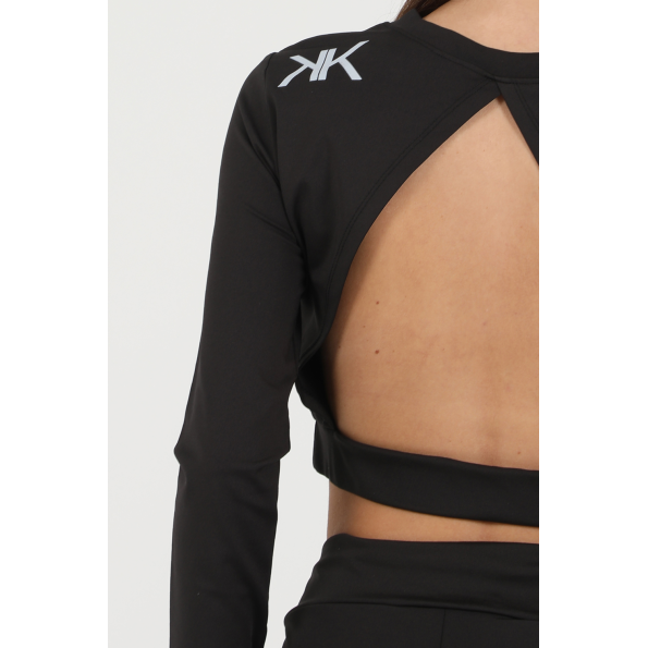 Γυναικείο cropped top KENDALL  KYLIE W ACTIVE OPENBACK LS μαύρο Γυναικεία