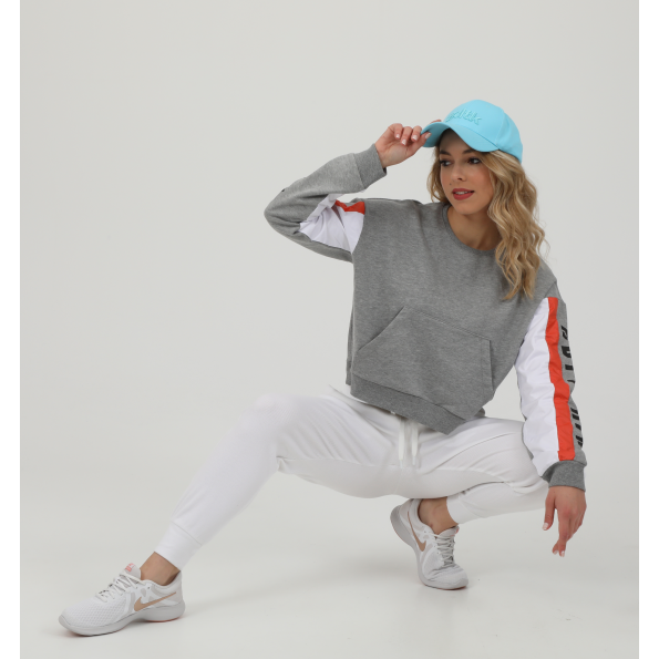 Γυναικεία cropped φούτερ μπλούζα BODYTALK BITCHINW ΚΟΝΤΗ LOOSE γκρι Γυναικεία