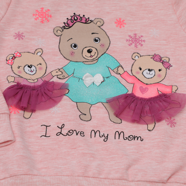 Παιδική φούτερ μπλούζα SAM 0-13 I LOVE MY MOM ροζ μελανζέ Παιδικά