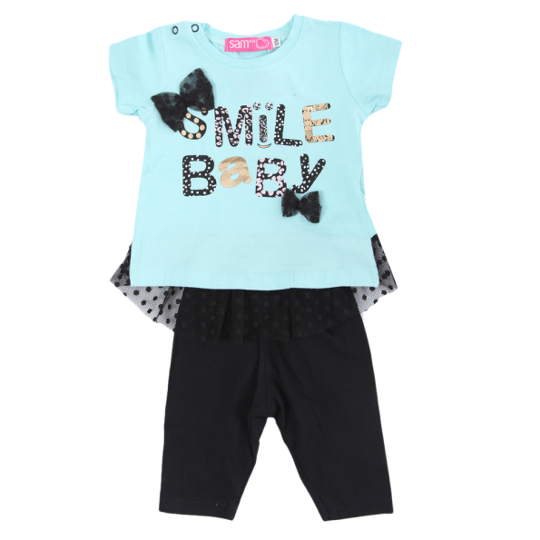 Βρεφικό σετ από μπλούζα και κολάν SAM 0-13 SMILE BABY γαλάζιο μαύρο