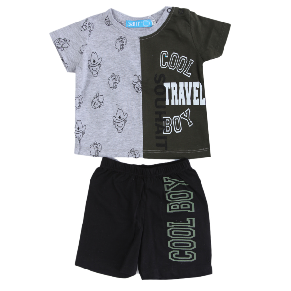 Βρεφικό σετ από μπλούζα και σορτσάκι SAM 0-13 COOL TRAVEL BOY γκρι μαύρο