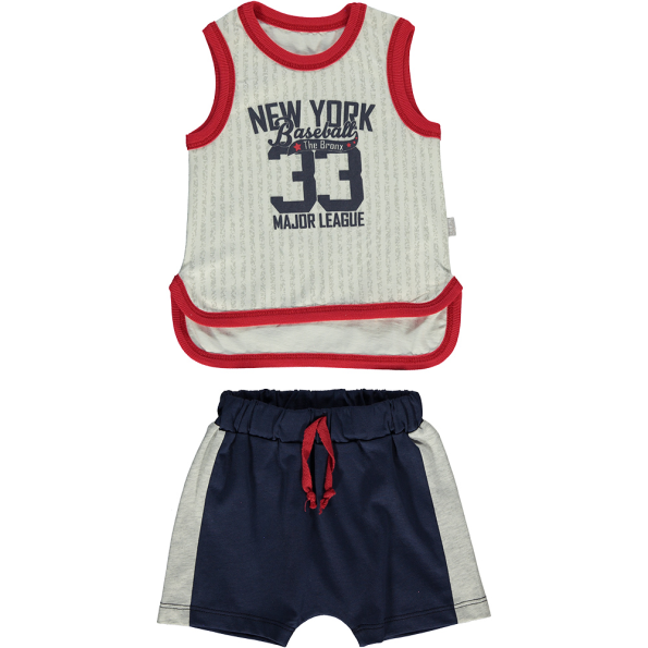 Βρεφικό σετ από μπλούζα και σορτσάκι SAM 0-13 NEW YORK BASEBALL μπλε εκρού