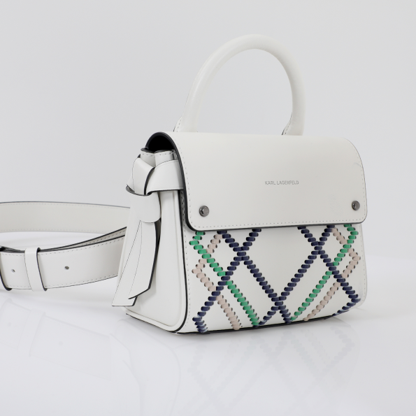 Γυναικεία τσάντα χειρός KARL LAGERFELD 211W3036 K/IKON WHIPSTITCH MINI λευκή Γυναικεία