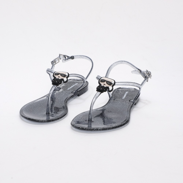Γυναικεία jelly glitter σανδάλια KARL LAGERFELD IKONIK SLING μαύρα ασημί Γυναικεία