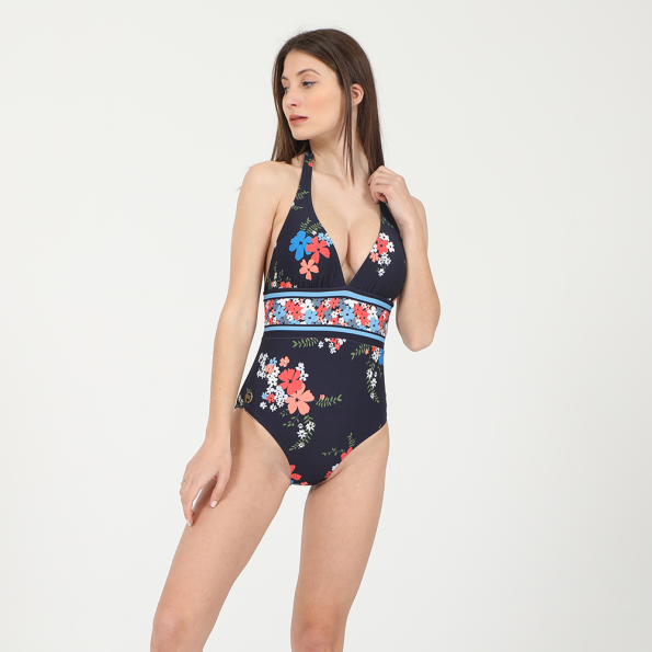 Γυναικείο ολόσωμο μαγιό MICHAEL by Michael Kors Floral Border Halter μπλε