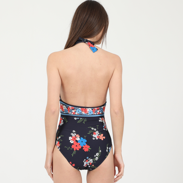 Γυναικείο ολόσωμο μαγιό MICHAEL by Michael Kors Floral Border Halter μπλε Γυναικεία