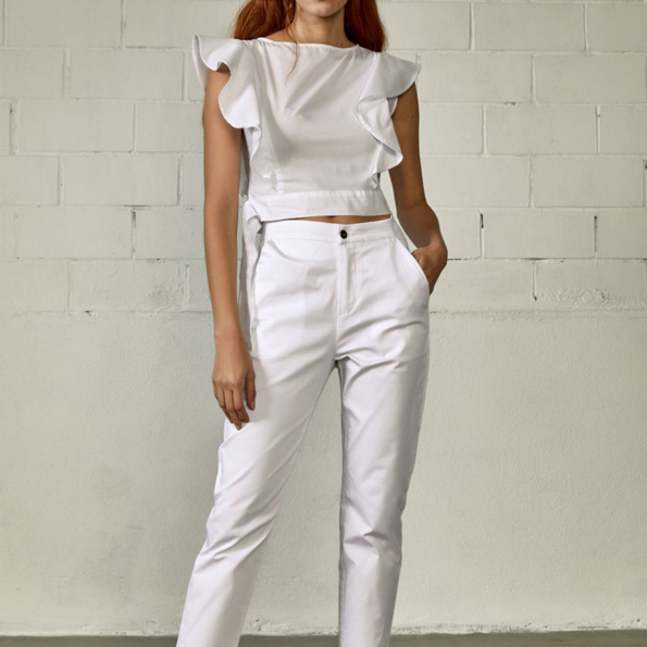 Γυναικείο ψηλόμεσο cropped παντελόνι EDWARD JEANS LAQUETA-S21 λευκό Γυναικεία