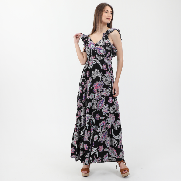 Γυναικείο maxi φόρεμα ALE μαύρο floral Γυναικεία