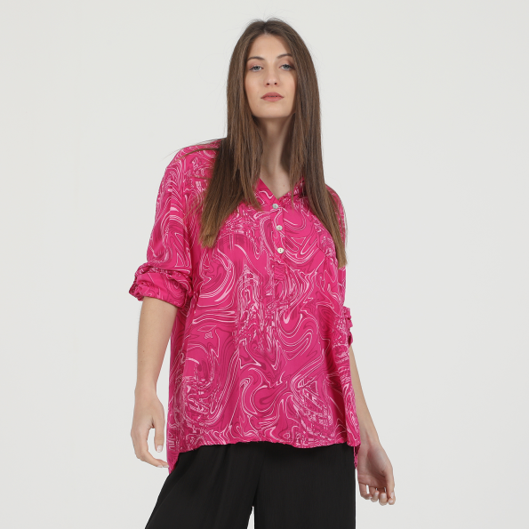 Γυναικεία πουκαμίσα tunic ATTRATTIVO φούξια εκρού Γυναικεία
