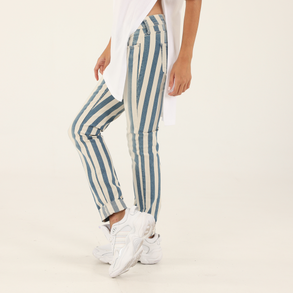 Γυναικείο παντελόνι STAFF JEANS 5-957.091.0.031 SNIZZY ριγέ λευκό μπλε
