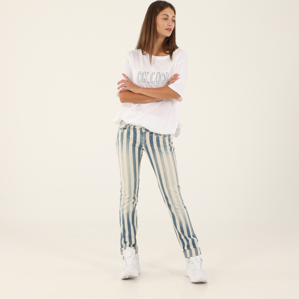 Γυναικείο παντελόνι STAFF JEANS 5-957.091.0.031 SNIZZY ριγέ λευκό μπλε Γυναικεία