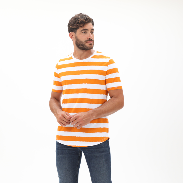 Ανδρικό t-shirt EDWARD JEANS MP-N-TOP-S20-022 ANGIO πορτοκαλί λευκό ριγέ Ανδρικά