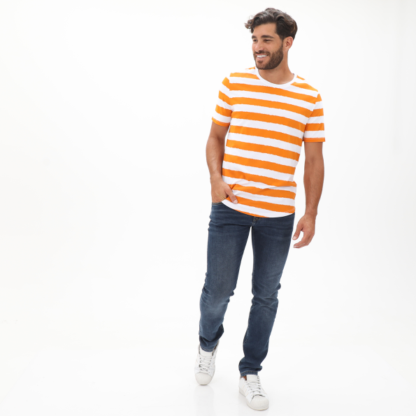 Ανδρικό t-shirt EDWARD JEANS MP-N-TOP-S20-022 ANGIO πορτοκαλί λευκό ριγέ Ανδρικά
