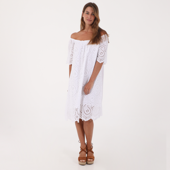 Γυναικείο mini off the shoulders φόρεμα ATTRATTIVO λευκό