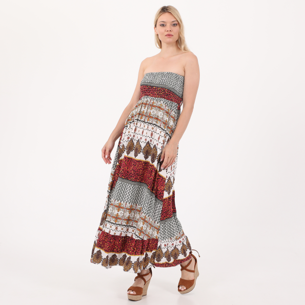 Γυναικείο μακρύ strapless φόρεμα ATTRATTIVO μπεζ καφέ