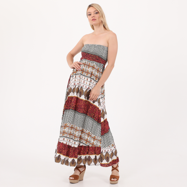 Γυναικείο μακρύ strapless φόρεμα ATTRATTIVO μπεζ καφέ Γυναικεία