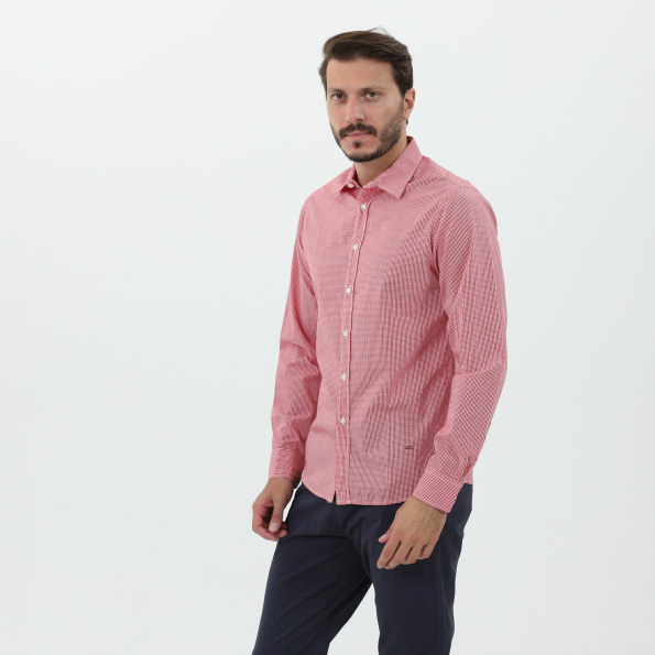Ανδρικό πουκάμισο STAFF JEANS 61-007.045 MARIO κόκκινο λευκό καρό Ανδρικά