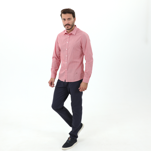 Ανδρικό πουκάμισο STAFF JEANS 61-007.045 MARIO κόκκινο λευκό καρό Ανδρικά