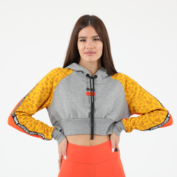 Γυναικεία cropped φούτερ μπλούζα BODYTALK γκρι κίτρινη