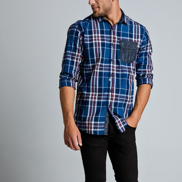 Ανδρικό πουκάμισο EDWARD JEANS 18.1.1.03.040 LEWY-727 μπλε λευκό καρό 