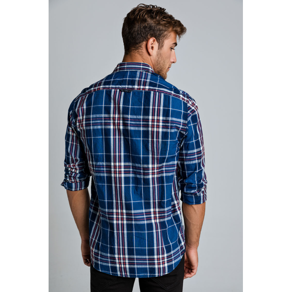 Ανδρικό πουκάμισο EDWARD JEANS 18.1.1.03.040 LEWY-727 μπλε λευκό καρό  Ανδρικά