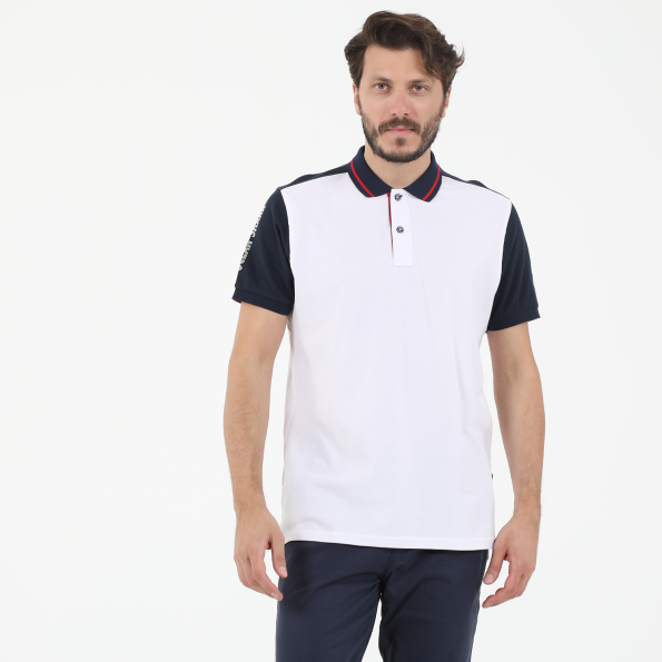 Ανδρική κοντομάνικη polo μπλούζα OCEAN SHARK POLO PIQUE λευκή μπλε Ανδρικά