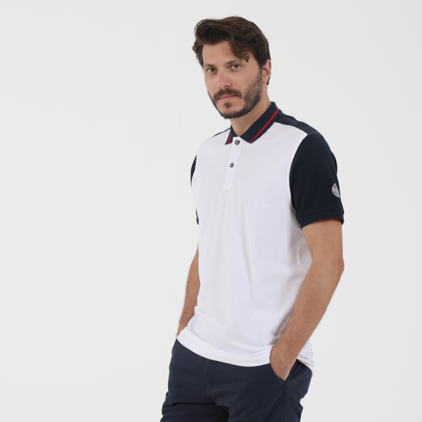 Ανδρική κοντομάνικη polo μπλούζα OCEAN SHARK POLO PIQUE λευκή μπλε Ανδρικά