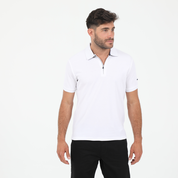 Ανδρική polo μπλούζα BATTERY PIQUE WITH ZIPPER λευκή