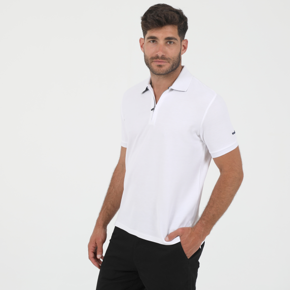 Ανδρική polo μπλούζα BATTERY PIQUE WITH ZIPPER λευκή Ανδρικά