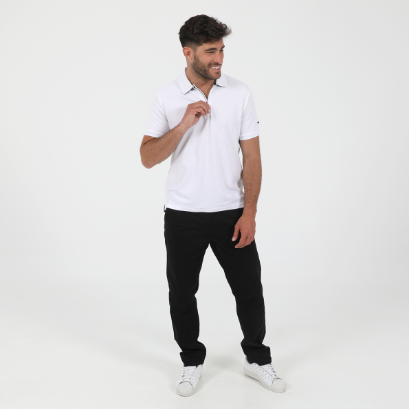 Ανδρική polo μπλούζα BATTERY PIQUE WITH ZIPPER λευκή Ανδρικά