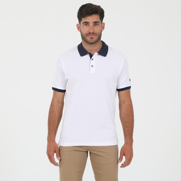 Ανδρική κοντομάνικη polo μπλούζα OCEAN SHARK POLO PIQUE CLASSIC COLLAR λευκή μπλε Ανδρικά