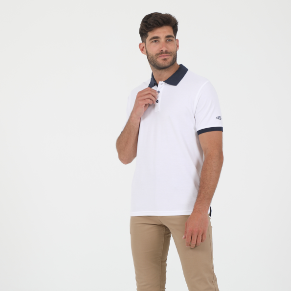 Ανδρική κοντομάνικη polo μπλούζα OCEAN SHARK POLO PIQUE CLASSIC COLLAR λευκή μπλε Ανδρικά