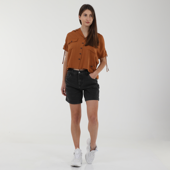 Γυναικείο λινό cropped πουκάμισο ATTRATTIVO 9914295 καφέ Γυναικεία