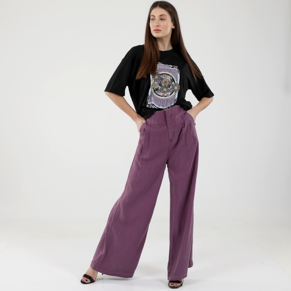 Γυναικεία παντελόνα wide leg ATTRATTIVO 9913843 μοβ Γυναικεία