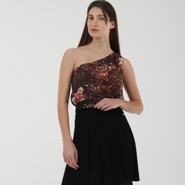 Γυναικείο cropped top ALE 81376326 καφέ floral