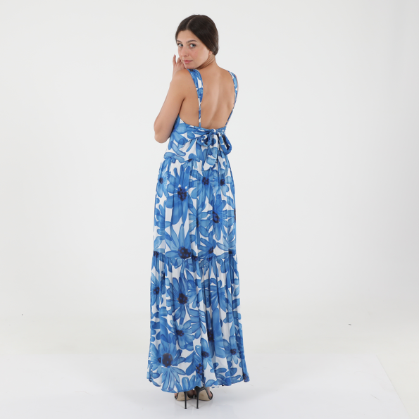 Γυναικείο maxi φόρεμα ALE 81460865 μπλε λευκό floral