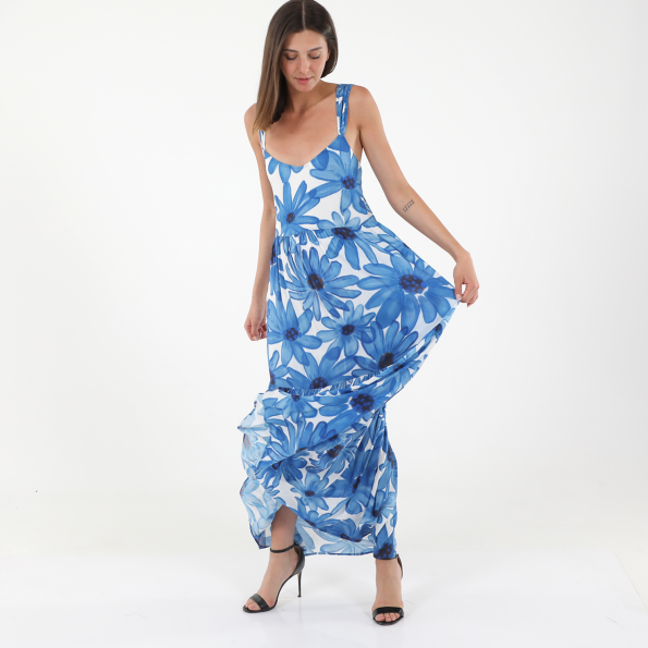 Γυναικείο maxi φόρεμα ALE 81460865 μπλε λευκό floral Γυναικεία